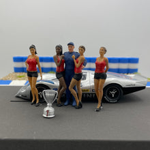 Cargar imagen en el visor de la galería, Diorama mit 1/32 Firguren Gridgirls Fahrer und Pokal Modellbau